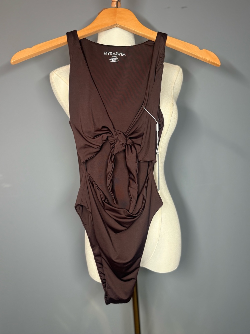 NWT MYRA Asian Swim Brown Knot-Front Swimsuit / XS
